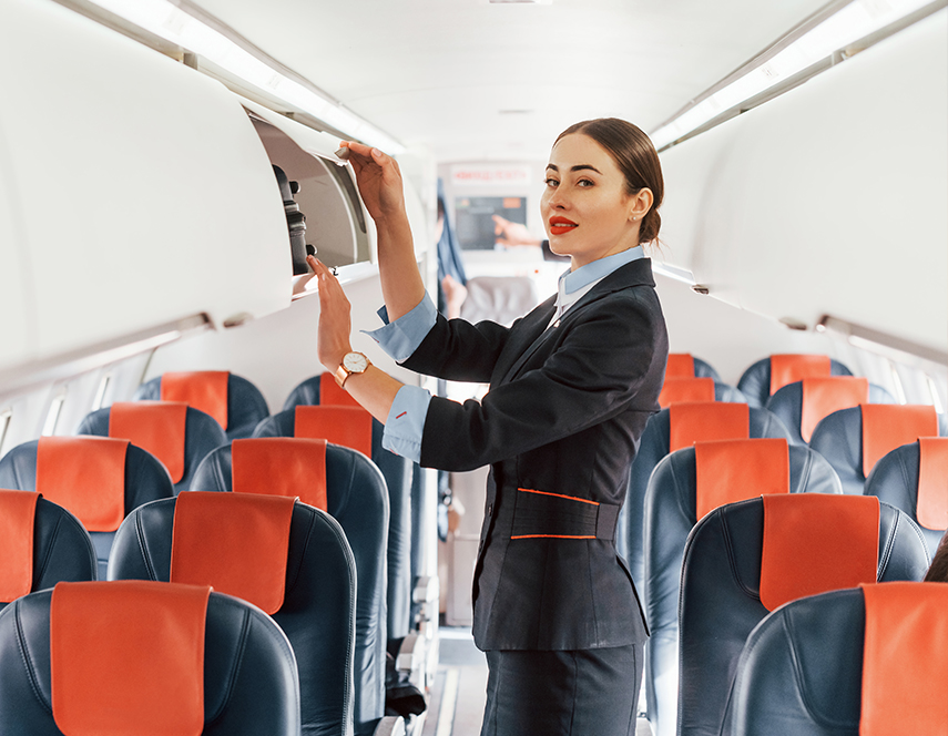 airplane staff Infront of a plane on runway