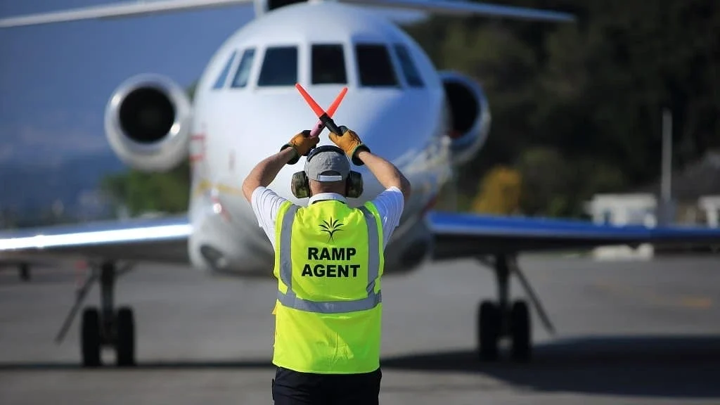 Airport Ramp staff Infront of a plane image